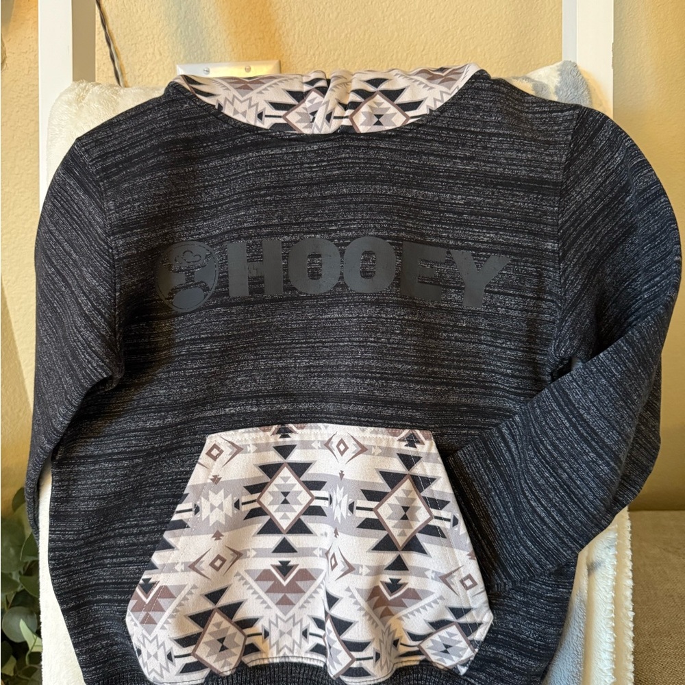 Hooey Kids Charcoal and Cream Aztec Pattern Hoodie